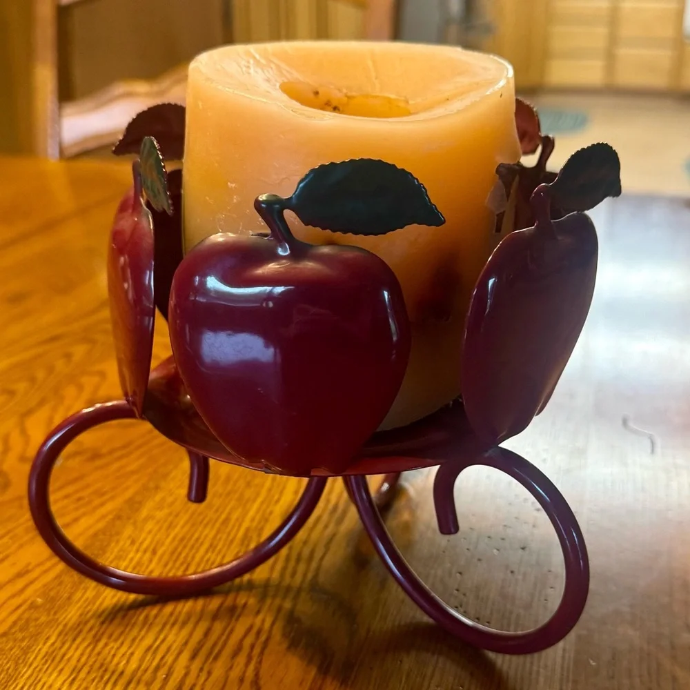 Home Interiors Vintage Red Metal Apple Candle Holder Country Core Farmhouse